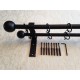 Wrought Iron Metal Double rail curtain voile pole rod with rings and fittings 